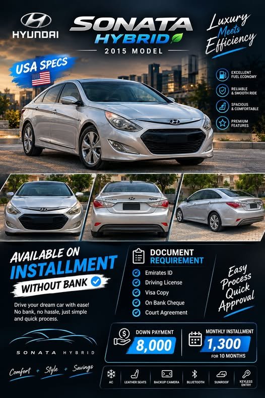 Hyundai Sonata Hybrid 2015 | USA Specs | 135K Miles | Installment Available